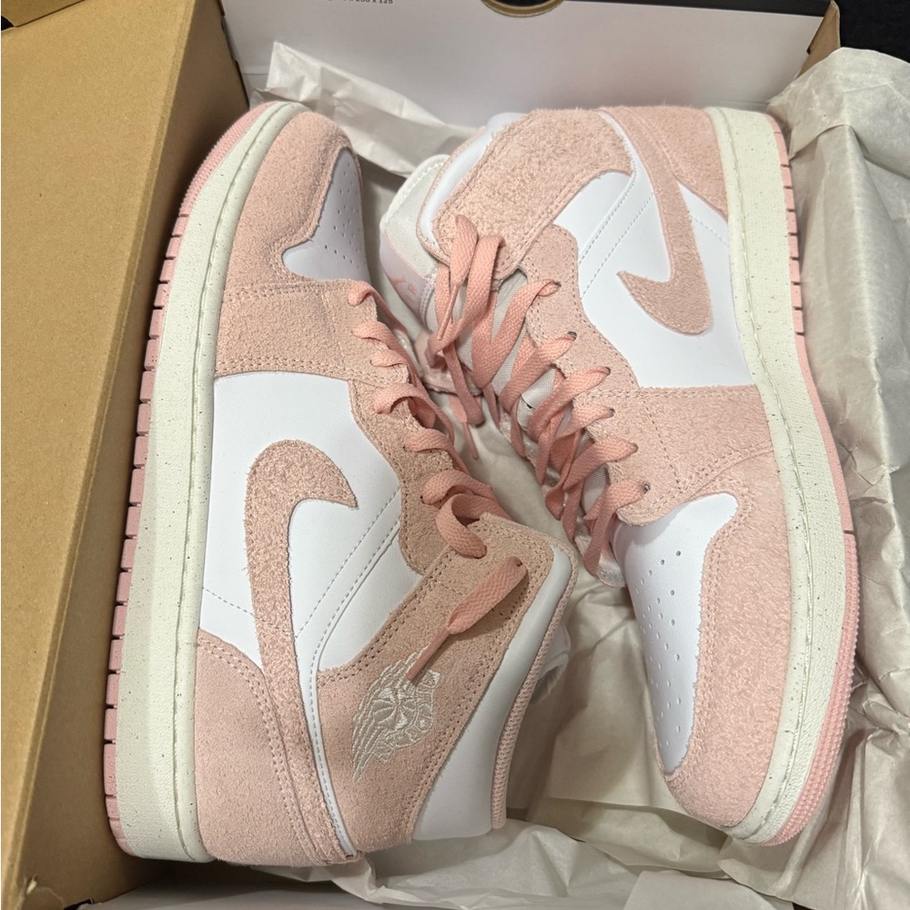 Air Jordan 1 Mid SE 'Legend Pink' and white mens sneakers